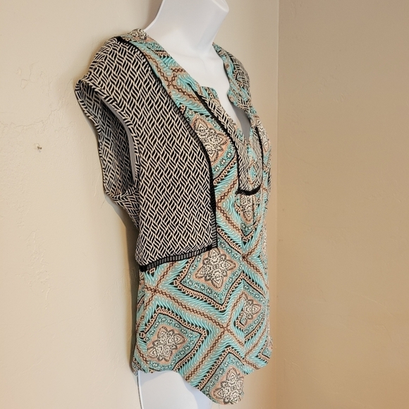 Daniel Rainn Petite Small SP PS Blue Black Blouse Short Sleeve Top Pattern - Picture 3 of 6